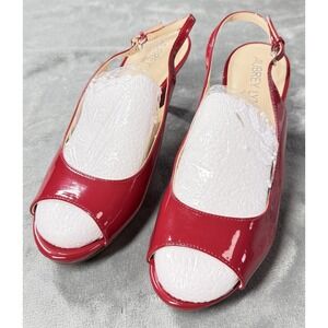 Aubrey Lynn Shoes Womens Size 10 Red Patent Slingback Peep Toe Dress Heel Pumps
